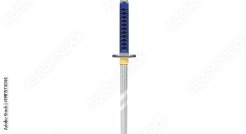 Traditional Japanese Samurai Katana Sword with Blue Handle and Silver Blade Isolated