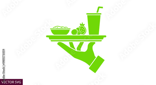 Hand holding tray with healthy food and drink, vector illustration