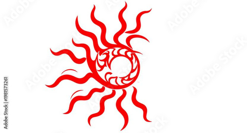 Abstract red tribal fire vector illustration featuring a phoenix dragon silhouette and floral pattern elements for a symbolic tattoo logo design
