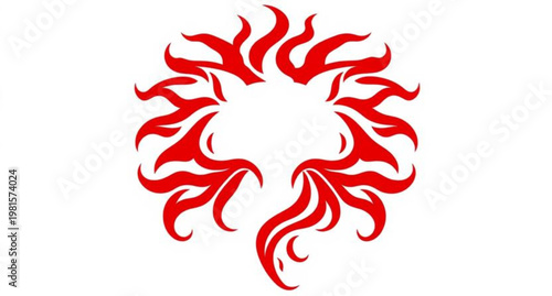 Red hot chili pepper vector illustration featuring a tribal dragon and phoenix fire pattern with floral ornament elements in a sun symbol style