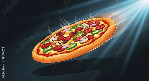 Floating Pepperoni Pizza in Spotlight