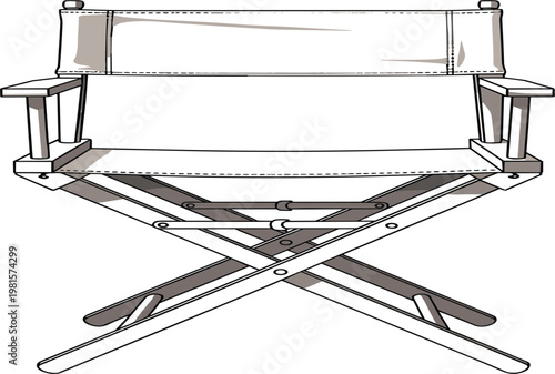 Director Chair Sketch Illustration with Foldable Wooden Frame and Canvas Seat for Film Production, Studio Equipment, and Cinematography Design Concepts