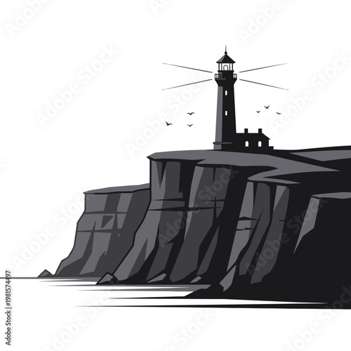 Coastal Lighthouse on Cliff Edge, Guidance and Safety