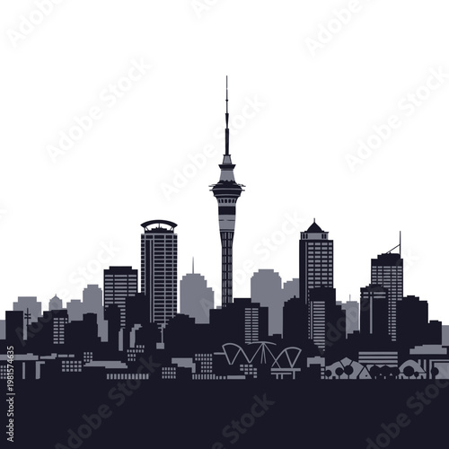 Auckland City Skyline Silhouette Vector Graphic