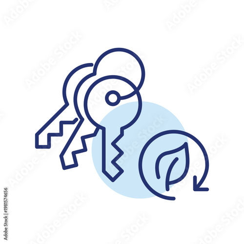Keys on chain, leaf and renew arrow. Login and secure communication. Pixel perfect, editable stroke vector icon