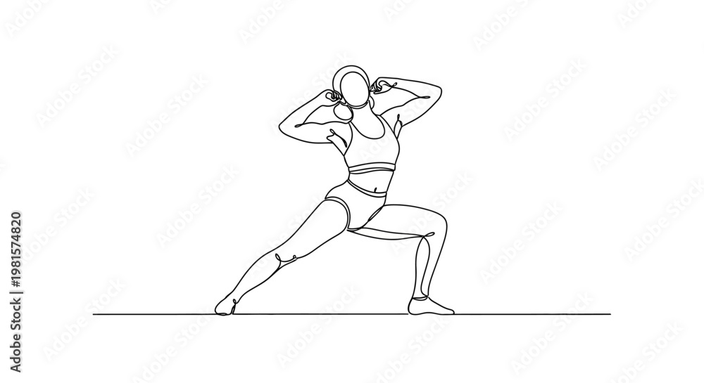 Fototapeta premium Woman doing side lunge exercise with hands behind head, fitness and workout concept