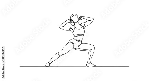 Woman doing side lunge exercise with hands behind head, fitness and workout concept