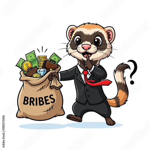 Raccoon in Suit with Bribe Bag and Money