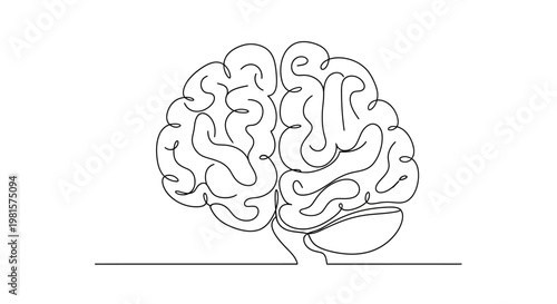 Minimalist Brain Line Art: Abstract Human Mind and Thought Concept