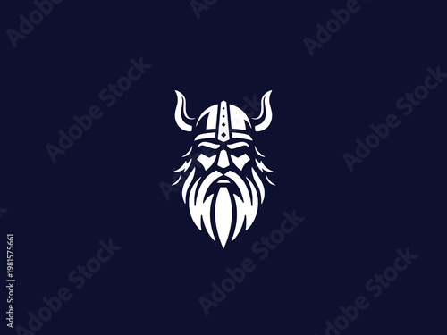 Viking Icon on Blue Canvas: A stoic Viking figure, helmeted and bearded, stands boldly against a deep blue canvas, embodies strength and historical valor.