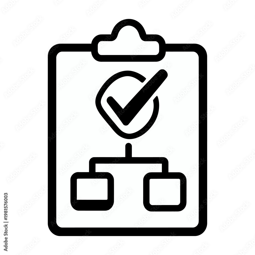 Obraz premium Vector graphic of a clipboard with a checklist and flowchart