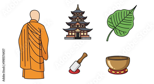 Buddhist monk in orange robes standing.