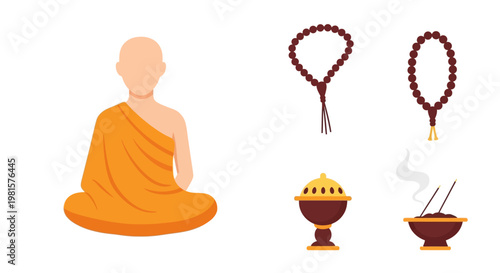 Buddha statue with prayer beads incense.