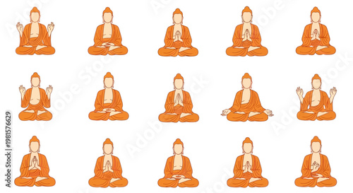 Multiple Buddha Statues in Meditation Posture.