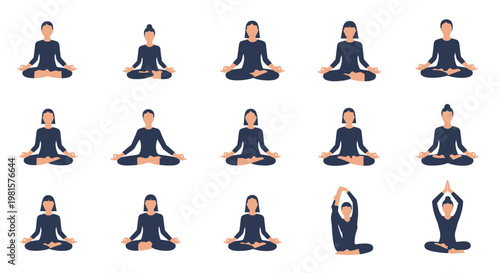 People doing various yoga poses together.