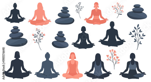 People sitting in meditation poses variety.