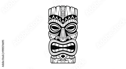 Traditional Tiki Mask Illustration - Polynesian Tribal Art