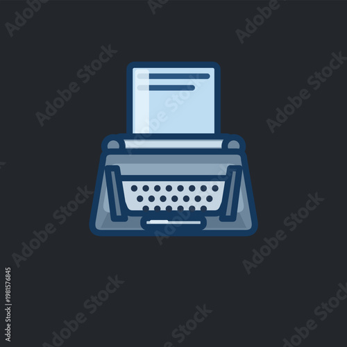 Vintage typewriter icon, writing machine illustration, content creation symbol, classic typing device, author and journalism concept vector