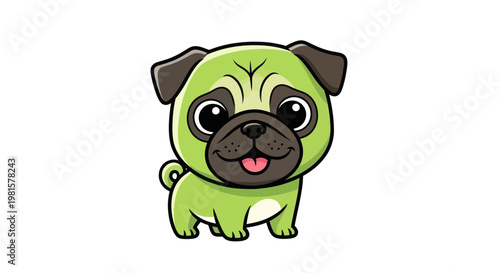 Cute Green Pug Puppy Dog Cartoon Illustration