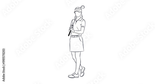Golfer Woman Line Art