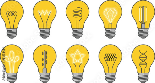Light bulb vector icons set creative idea concept collection glowing lamp designs isolated flat illustration innovation symbols