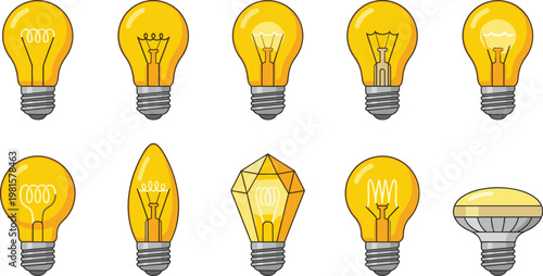 Vintage light bulb vector set glowing filament lamps collection retro electric bulbs isolated flat illustration design elements
