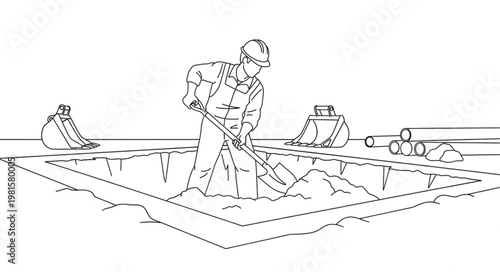 Man Digging a Hole with a Shovel.