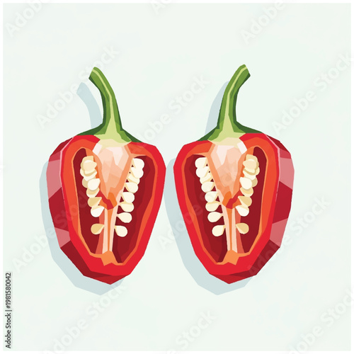 Bild auf Leinwand Red Chili Pepper Cut Open Showing Seeds.