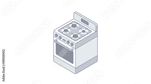 Isometric illustration of a sleek kitchen stove and oven range, showcasing modern household cooking appliance design for culinary spaces and home interior concepts