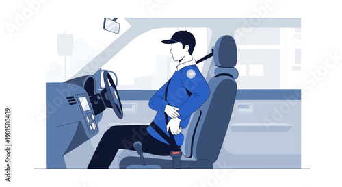 Driver wearing seatbelt in car, safety and security concept