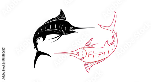 Two Marlin Fish Silhouette Yin Yang Symbol