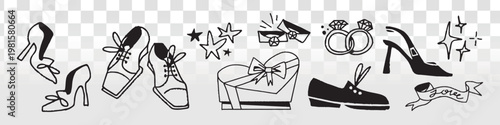Stylish footwear and jewelry icons vector element set