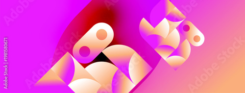 Abstract shapes, vibrant pinks, oranges create futuristic robot illustration. Minimalist design, smooth gradients dominate composition.