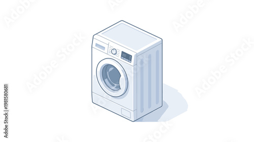 Isometric modern washing machine illustration, ideal for showcasing home appliance technology and domestic utility within a clean graphic design context