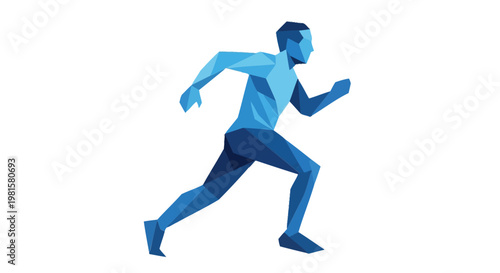 Geometric Runner Silhouette, Abstract Low Poly Athlete Sprinting, Blue Digital Art