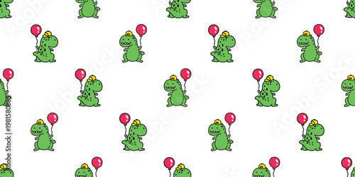 dinosaur seamless pattern Tyrannosaurus rex t-rex balloon cartoon vector character doodle illustration wrapping paper tile background repeat wallpaper scarf isolated design