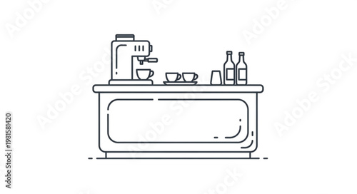 Minimalist Illustration of a Coffee Bar with Espresso Machine.