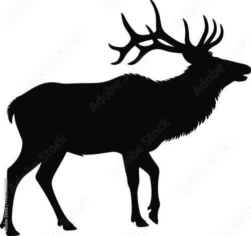 Black silhouette of a stag with large antlers deer