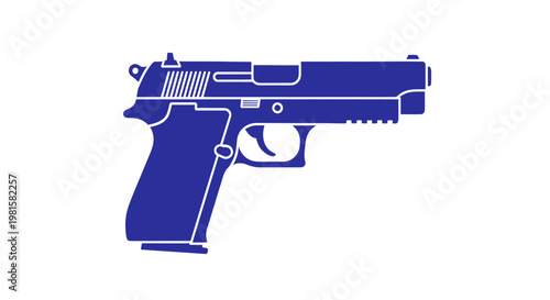 Blue Silhouette of a Handgun on White Background