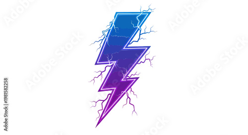 Vibrant Electric Bolt Icon with Crackling Energy and Gradient Blue-Purple Glow