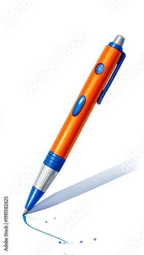 A vibrant orange pen with blue accents creating a blue line