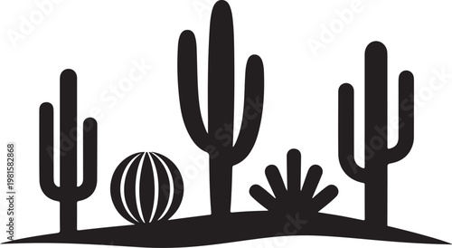 Desert cactus landscape silhouette icon nature desert plants scenery