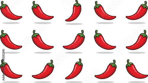 Seamless pattern of red chili peppers cartoon vector illustration spicy food ingredient icons isolated with soft shadows