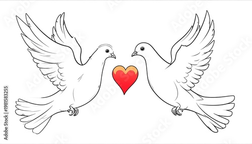 Two white doves face each other with outstretched wings and a heart