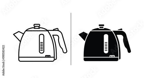 Two depictions of an electric kettle one outlined and one as a silhouette
