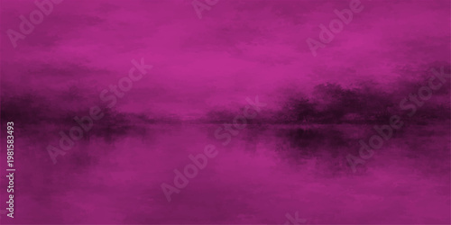 Abstract a mesmerizing view of a landscape featuring tranquil water. The water reflects a hazy sky, which adds an enchanting layer of mystique to the entire panorama. 