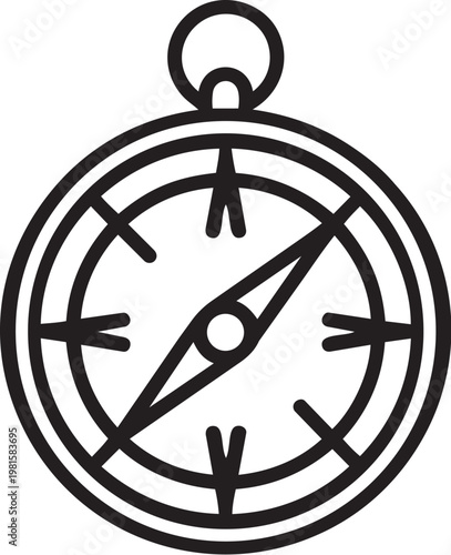 A black and white drawing of a compass