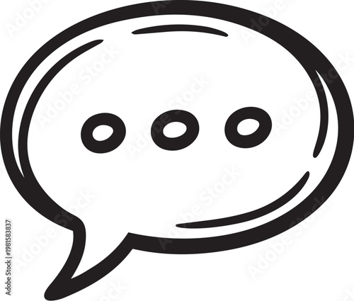 A black and white image of a speech bubble with three dots