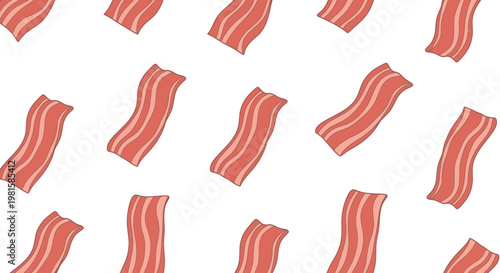 Seamless Pattern of Crispy Bacon Strips on White Background