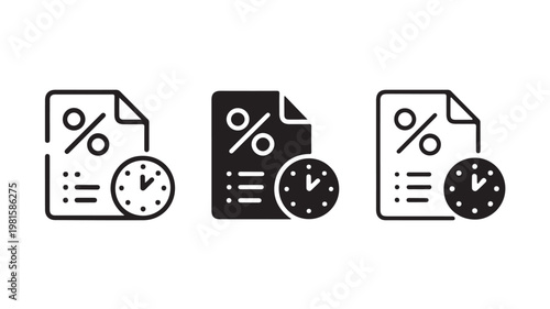 Interest Rate Document Icons with Clock for Loan Terms and Payment Schedule